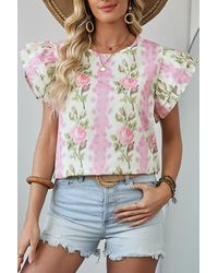 Azura Exchange - Bloemen Rimpel Mouw Top - Lyst