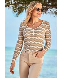 Sosandar - Natural Chevron Metallic Thread Knitted Top - Lyst