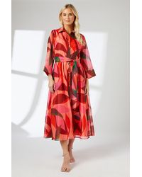 PRINCIPLES - Abstract Print Belted Collared Shirt Dress - Lyst