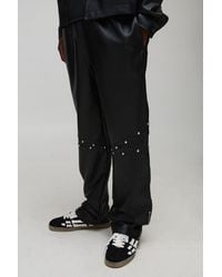 BoohooMAN - Tall Studded Leather Look Zip Hem Relaxed Fit Trousers - Lyst