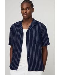 BoohooMAN - Oversized Revere Embroidered Stripe Short Sleeve Shirt - Lyst