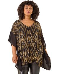 Roman - Curve Zig Zag Sequin Overlay Top - Lyst