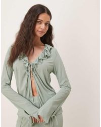 Vila - Textured Ruffle Tie Front Jersey Top Co-Ord - Lyst