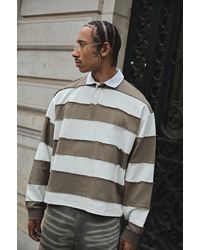 BoohooMAN - Oversized Boxy Distressed Long Sleeve Rugby Polo - Lyst