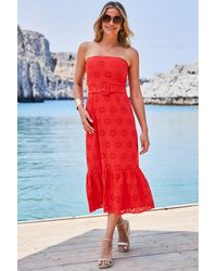 Sosandar - Broderie Belted Bandeau Dress - Lyst