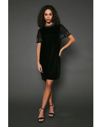 Wallis - Occasion Velvet Embellished Shift Dress - Lyst