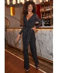 Sosandar - Sparkle Wrap Front Wide Leg Jumpsuit - Lyst