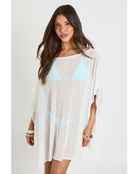 Boohoo - Stripe Sheer Mesh Cape Beach Dress - Lyst
