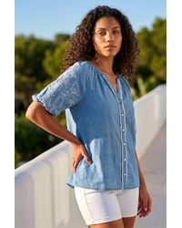 Roman - Petite Embroidered V-Neck Top - Lyst