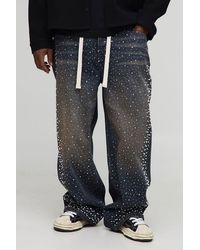 BoohooMAN - Plus Tinted Rhinestone Extended Drawcord Relaxed Fit Jeans - Lyst