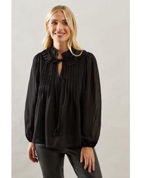 Wallis - Petite Velvet Trim Georgette Blouse - Lyst