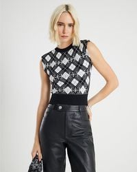 River Island - Top Check Shoulder Pad Embellished Nylon - Lyst