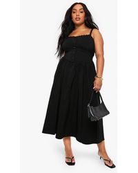 Boohoo - Plus Bengaline Lace Trim Midaxi Skater Dress - Lyst
