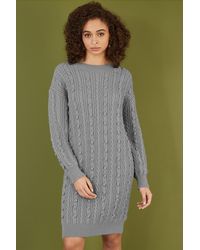 Yumi' - Cable Knit Tunic Dress Material_Acrylic - Lyst