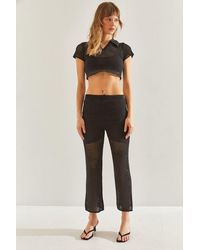 Bianco Lucci - Strick-Set: Strukturiertes Crop-Top Und Weit Geschnittene Hose - Lyst