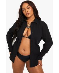 Boohoo - Plus Crinkle Cotton Beach Shirt - Lyst