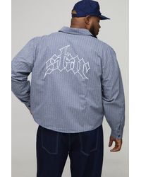 BoohooMAN - Plus Oversized Boxy Embroidered Micro Check Shirt - Lyst