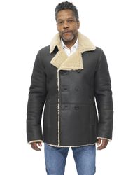 Infinity Leather - Double Breasted Shearling Sheepskin Pea Coat-Valencia - Lyst