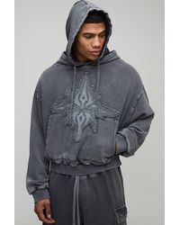 BoohooMAN - Shrunken Boxy Loopback Washed Ofclman Applique Hoodie - Lyst