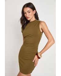 Boohoo - Asymmetric Sleeve Pearlised Button Mini Dress - Lyst