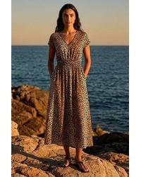 Roman - Animal Print Shirred Waist Maxi Dress - Lyst