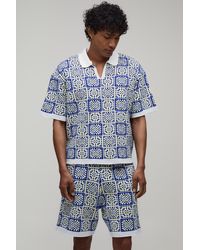 BoohooMAN - Oversized Boxy Crochet Square Knitted Polo And Short Set - Lyst