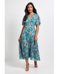 Wallis - Petite Floral Chiffon Pleated Sleeve Midi Dress - Lyst