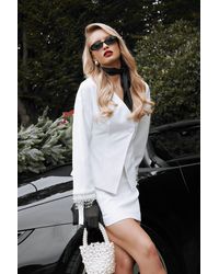 Boohoo - Pearl Diamante Cuff Balloon Sleeve Blazer - Lyst