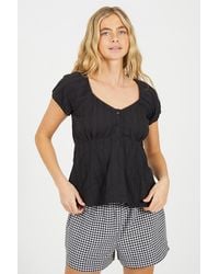Brave Soul - Woven Short Sleeve Button Down V-Neck Top - Lyst