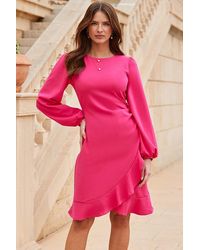 Sosandar - Cerise Ruffle Detail Fit & Flare Dress - Lyst