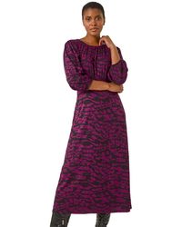 Roman - Abstract Print Gathered Stretch Midi Dress - Lyst