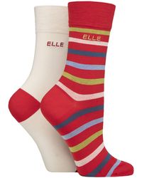 Elle - 2 Pack Ladies Striped And Plain Bamboo Socks - Lyst