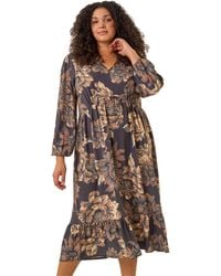 Roman - Curve Floral Print Midi Dress - Lyst