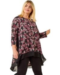 Roman - Curve Floral High Low Chiffon Top - Lyst