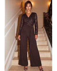 Roman - Sequin Lace V-Neck Stretch Jumpsuit - Lyst