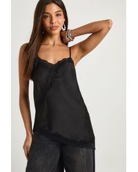 Boohoo - Satin Lace Mix Asymmetric Cami - Lyst