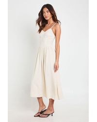 Boohoo - Premium Linen Corset Detail Midi Skater Dress - Lyst