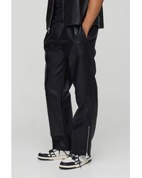 BoohooMAN - Elasticated Waist Pu Relaxed Zip Hem Pants - Lyst