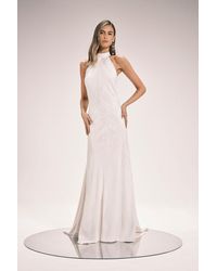 Karen Millen - Stripe Jacquard Halter Neck Woven Maxi Dress - Lyst