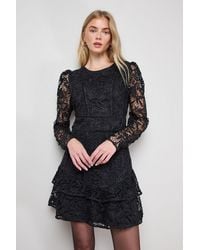 Oasis - Lace Trim Detail Tiered Fluted Sleeve Mini Dress - Lyst