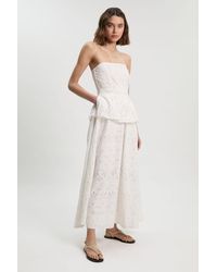 Karen Millen - Cotton Broderie Peplum Bandeau Midi Dress - Lyst