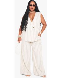 Boohoo - Plus Tailored Linen Stripe Trouser - Lyst