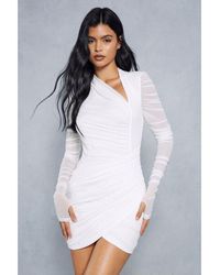 MissPap - Mesh Ruched Wrap Long Sleeve Dress - Lyst