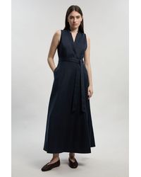 Karen Millen - Tailored Linen Wrap Tie Waisted Maxi Dress - Lyst