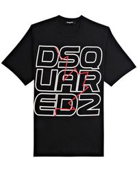 DSquared² - Techno Maple Leaf Oversized Zwart T-shirt - Lyst