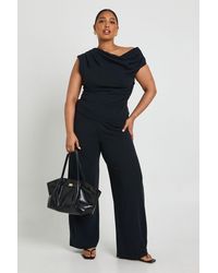 Boohoo - Plus Ribbed Asymmetric Top And Wide Leg Trouser - Lyst