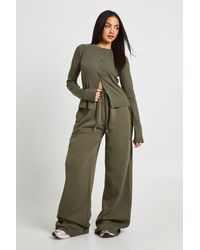 Boohoo - Tall Rib Button Through Long Sleeve Top Tracksuit - Lyst