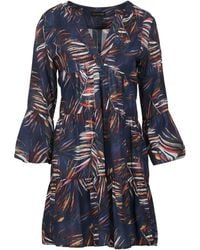 Conquista - Leaf Print A Line Dress With Bell Sleeves - Lyst
