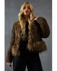 MissPap - Faux Fur Trim Puffer Coat - Lyst