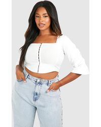 Boohoo - Plus Lace Insert Hook And Eye Corset Top - Lyst